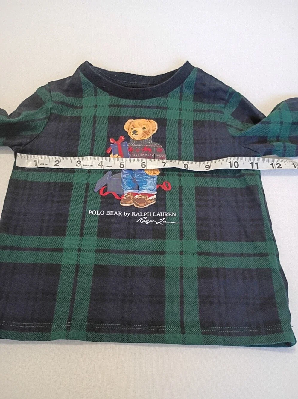 Polo Ralph Lauren Plaid Holiday Polo Bear Long Sleeve Size 18M Black Green